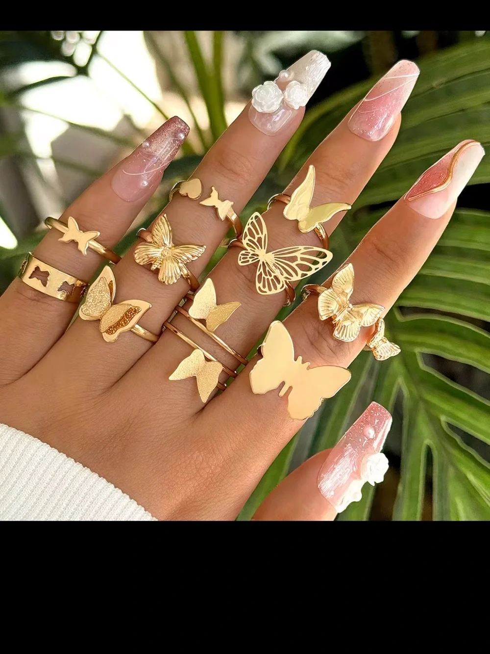Gold Butterfly Stackable Ring Set for Women
